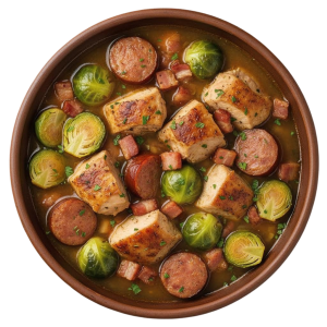 Turkey, Sausage, Bacon & Sprout Stew