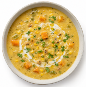 Vegan Caribbean Sweetcorn & Coconut Soup