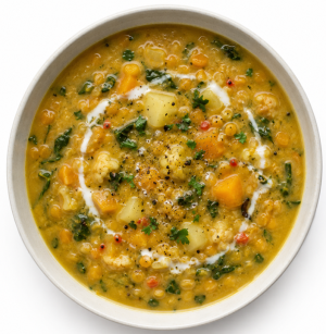 Vegan Cauliflower, Lentil & Spinach Soup