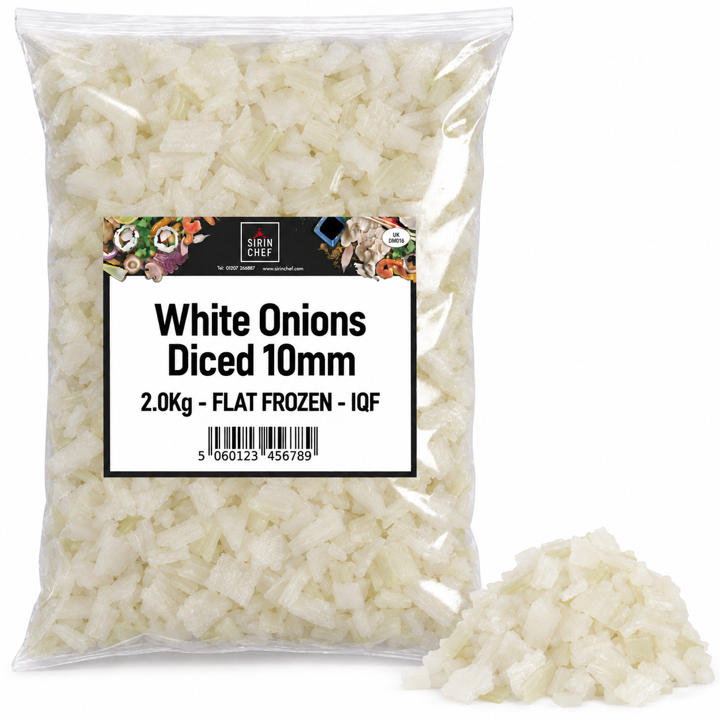 Onion, White, Diced 10mm, IQF